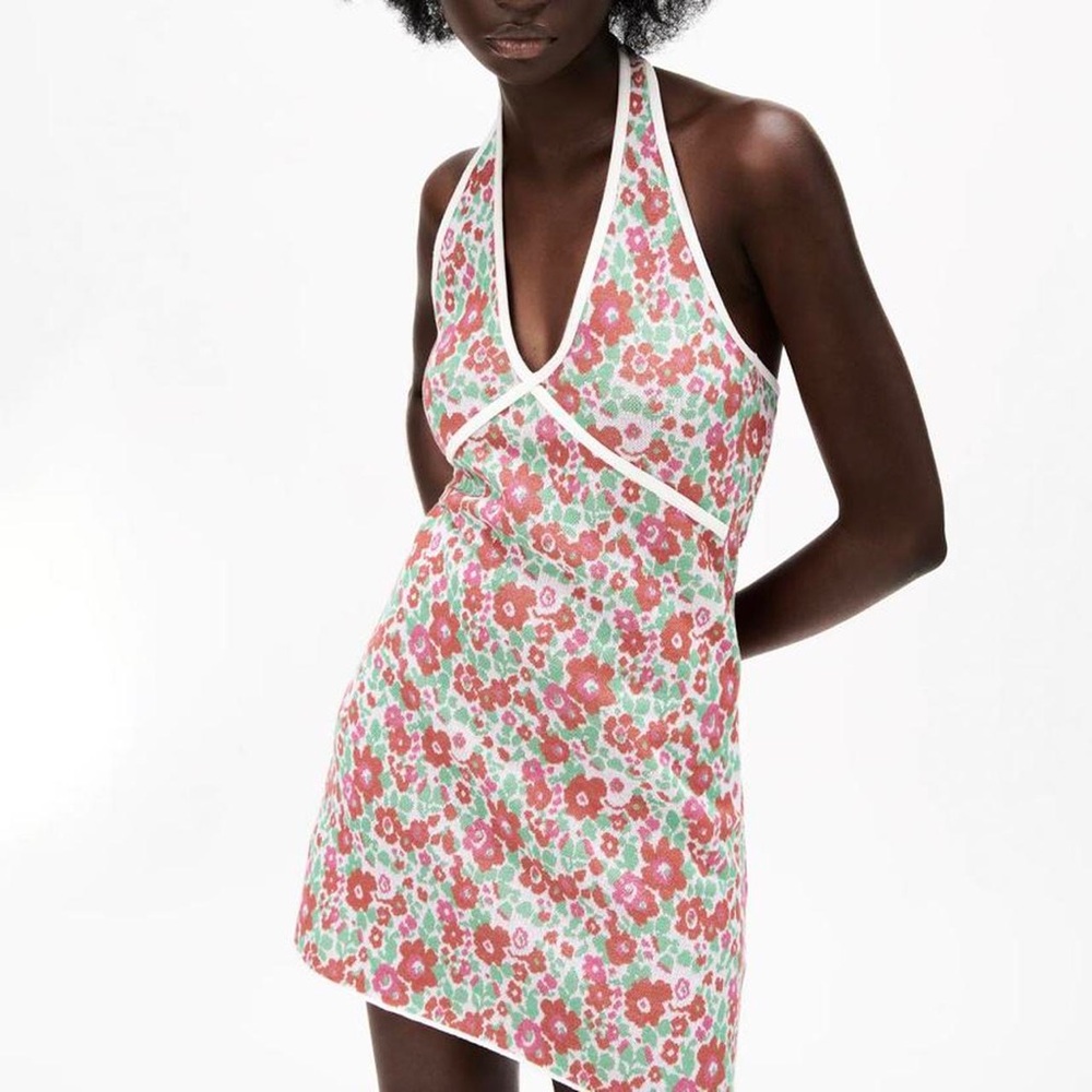 Zara floral halter mini dress